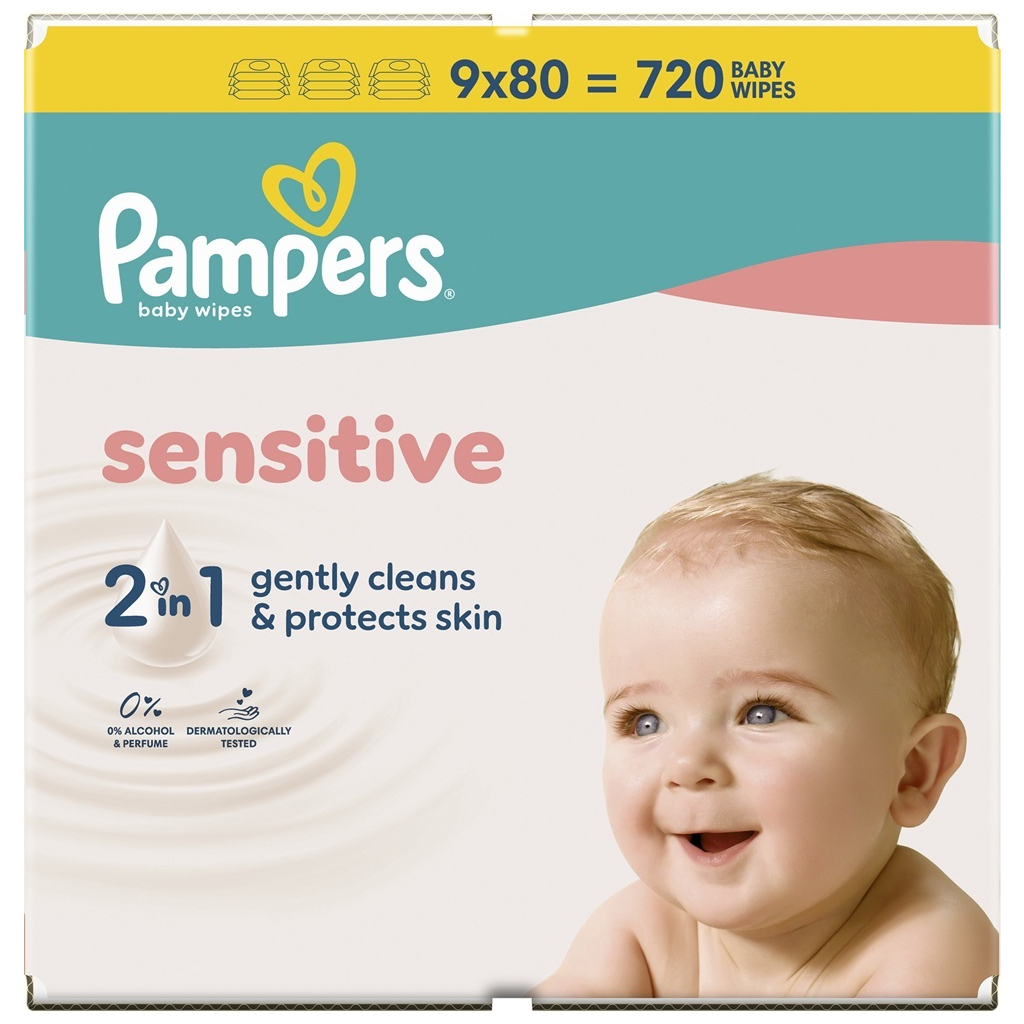 Дитячі вологі серветки Pampers Sensitive, 720 шт (8006530134750)