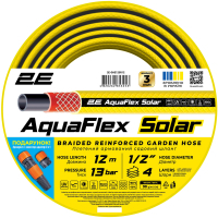 Шланг для поливу 2E AquaFlex Solar, 1/2", 12м, 4 шари, 13бар, -10…+60°C, зрошувач, конектор, адаптер 2в1 (2E-GHE12SR12)