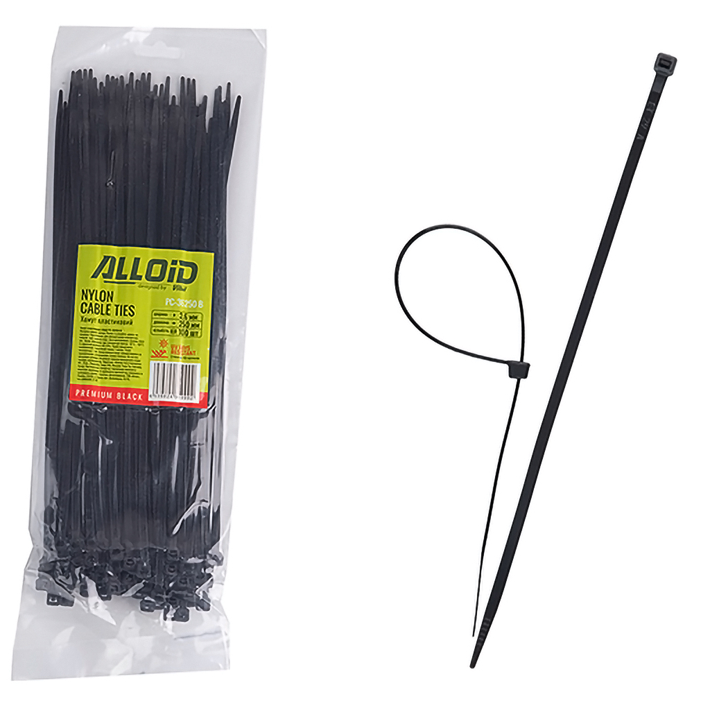 Стяжка Alloid 3.6х250мм, пластик, 100шт./уп., чорний (PC-36250B)