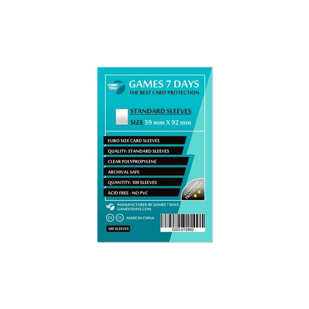 Протектор для карт Games 7 Days 59 х 92 мм, Euro, 100 шт (STANDART) (GSD-015992)