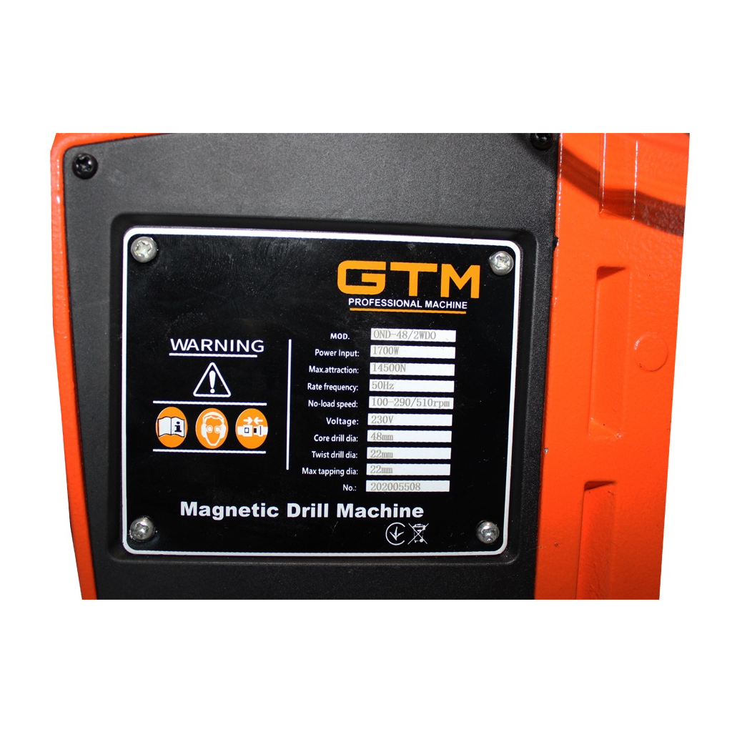 Свердлильний верстат GTM з електромагнітним тримачем 1700Вт OND-48/2WDO 100-510 об/хв., кейс (OND-48/2WDO)
