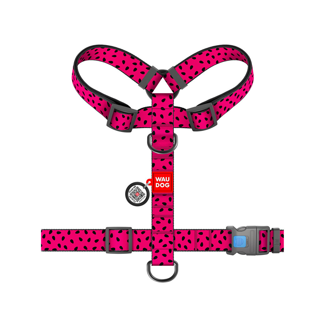 Шлея для собак WAUDOG Nylon анатомічна H-подібна з QR-паспортом "Кавун" пластиковий фастекс XL (323-0049)
