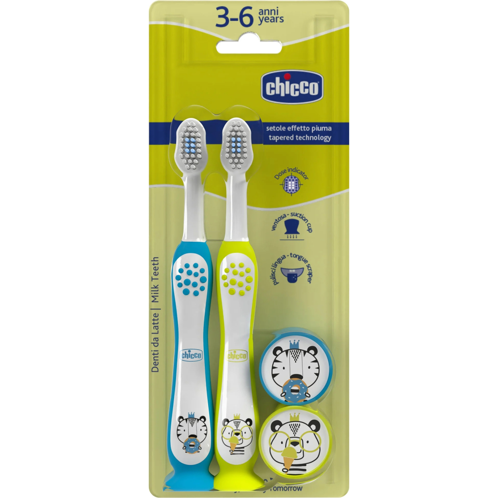Дитяча зубна щітка Chicco 3-6 років, 2 шт. жовтий/блакитна (8058664174751) (12084.11)