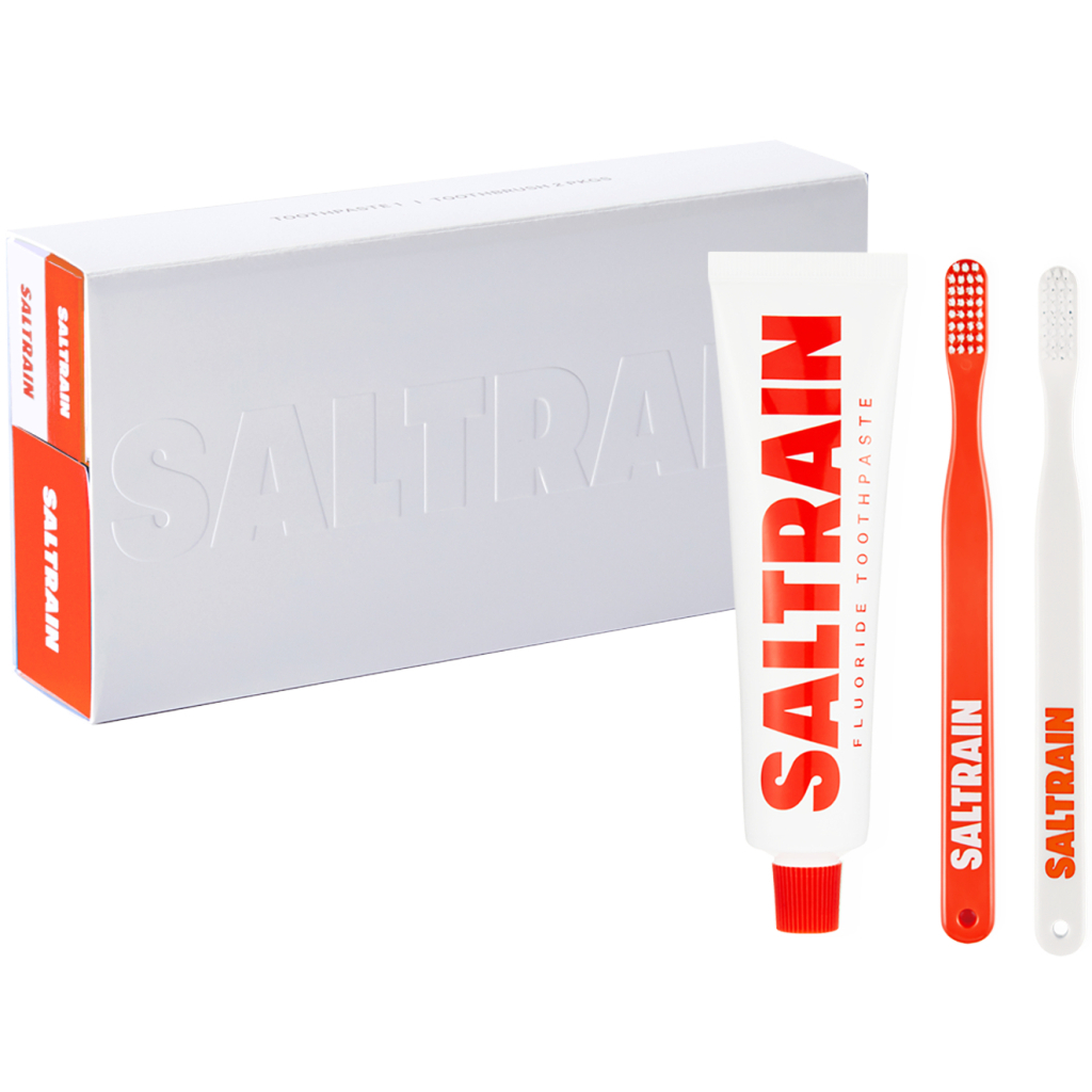 Набір косметики Saltrain Dental Kit Червоно-білий Зубна паста з фтором та сірою сіллю 100 мл + Щітка 2 шт. (8809552278330)