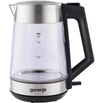 Електрочайник Gorenje 1.7л, 2,200 Вт, strix контроль, скло, нерж (K17OGS)