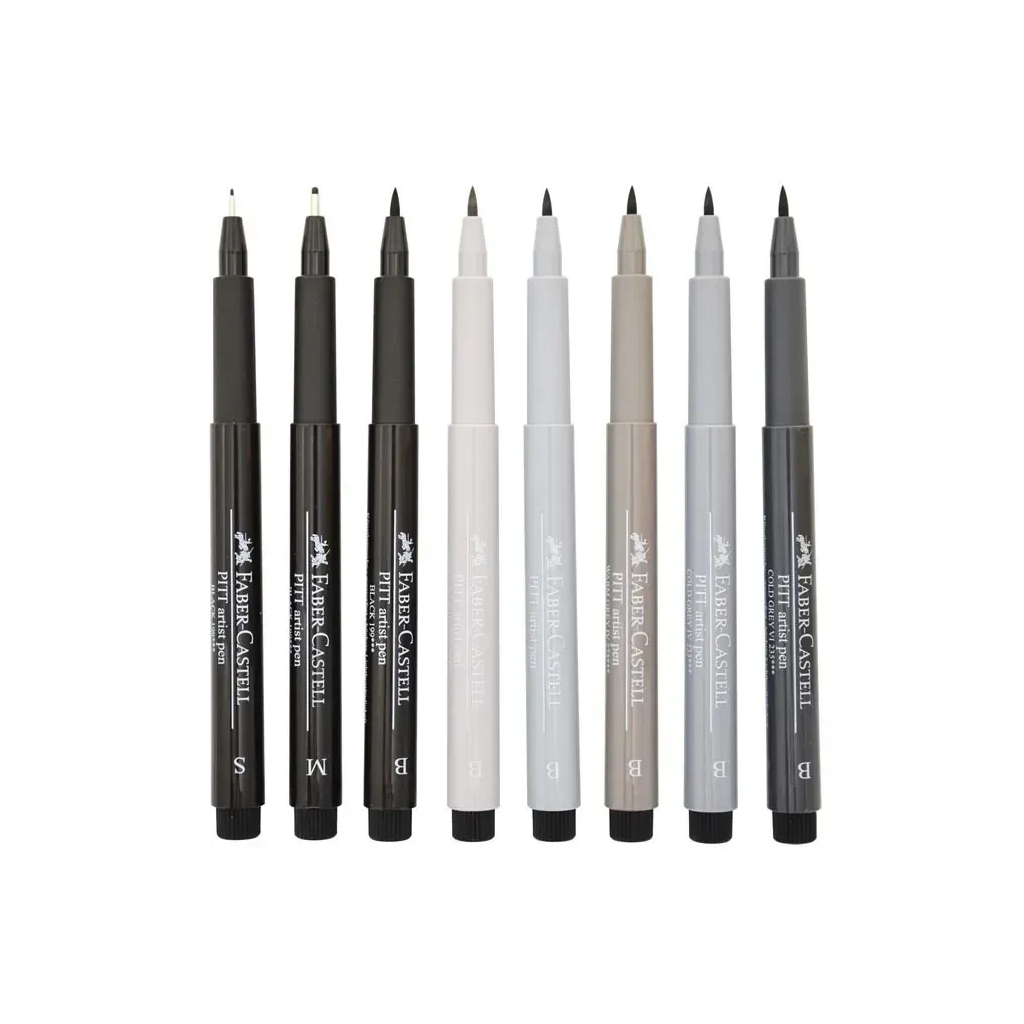 Лайнер Faber-Castell набір капілярних ручок Pitt Artist Pens Manga Basic Set 8 шт. (сірі відтінки + чорний) (23899)