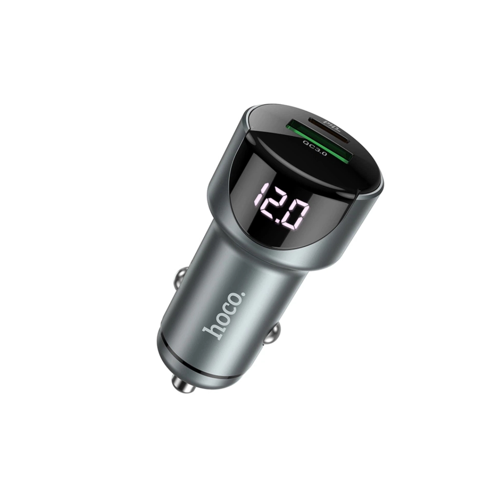 Зарядний пристрій HOCO 1xUSB-C PD20W + 1xUSB QC3.0 car adapter Z42 gray (6931474742551)