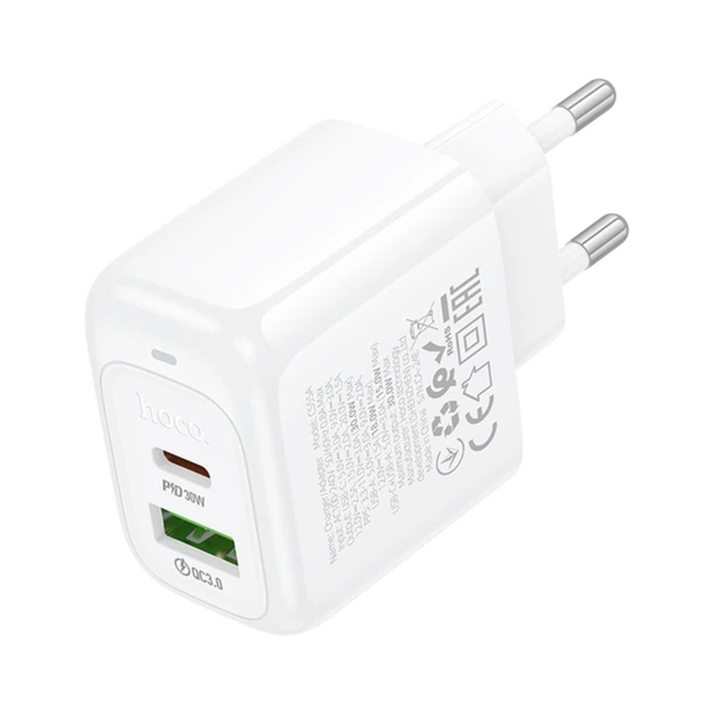 Зарядний пристрій HOCO CS55A 1xUSB-C PD30W + 1xUSB QC3.0 white (6942007631549)