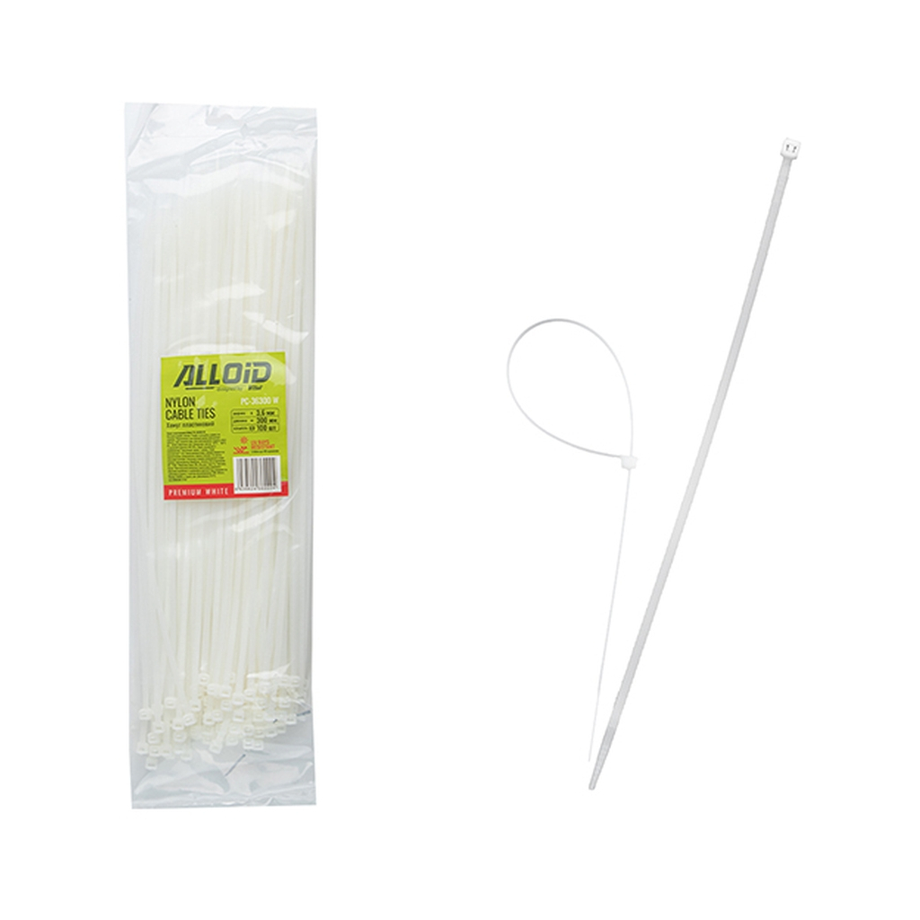 Стяжка Alloid 3.6х300мм, пластик, 100шт./уп., білий (PC-36300W)