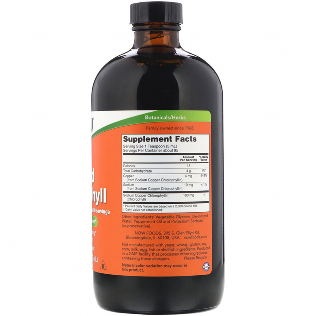 Трави Now Foods Рідкий Хлорофіл, Liquid Chlorophyll, м'ятний смак, 473 мл. (NOW-0264)