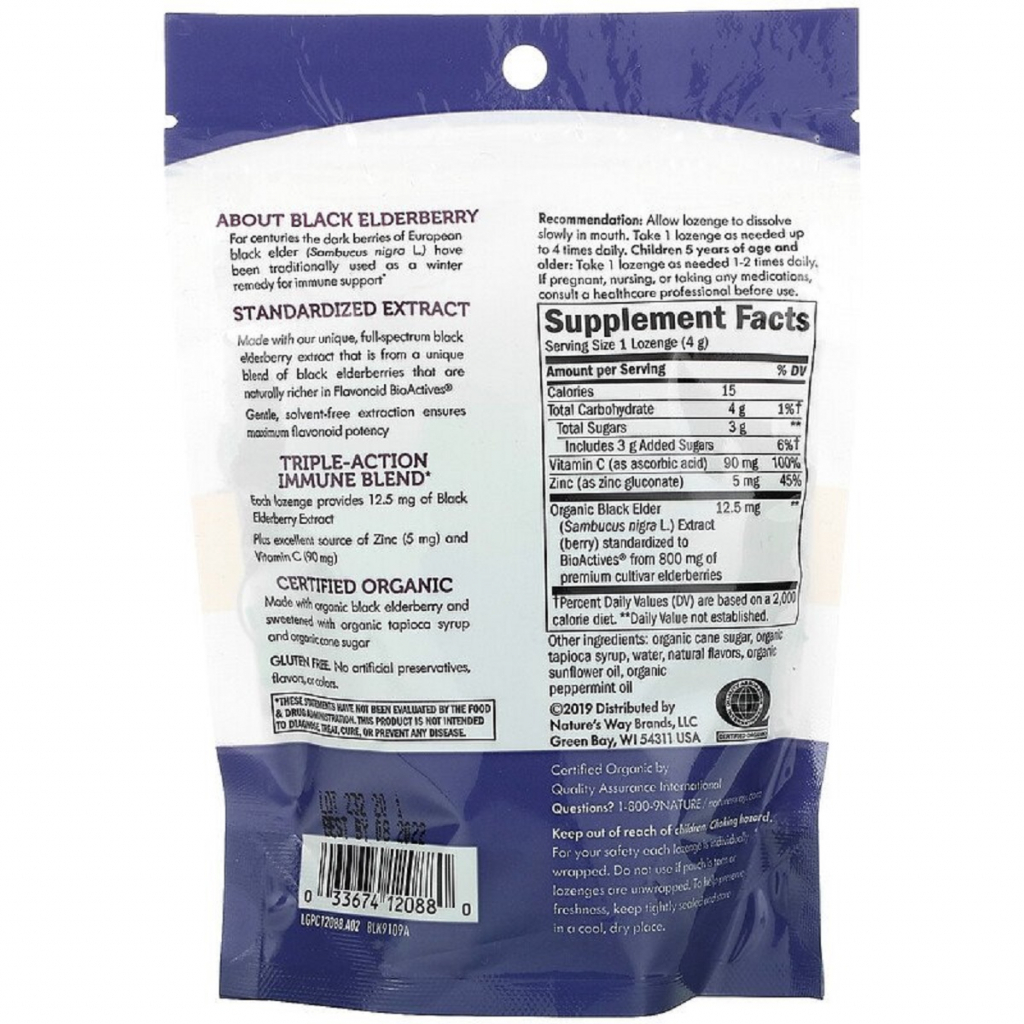 Трави Nature's Way Льодяники бузини з цинком, смак м'яти, Sambucus, Zinc Lozeng (NWY-12088)