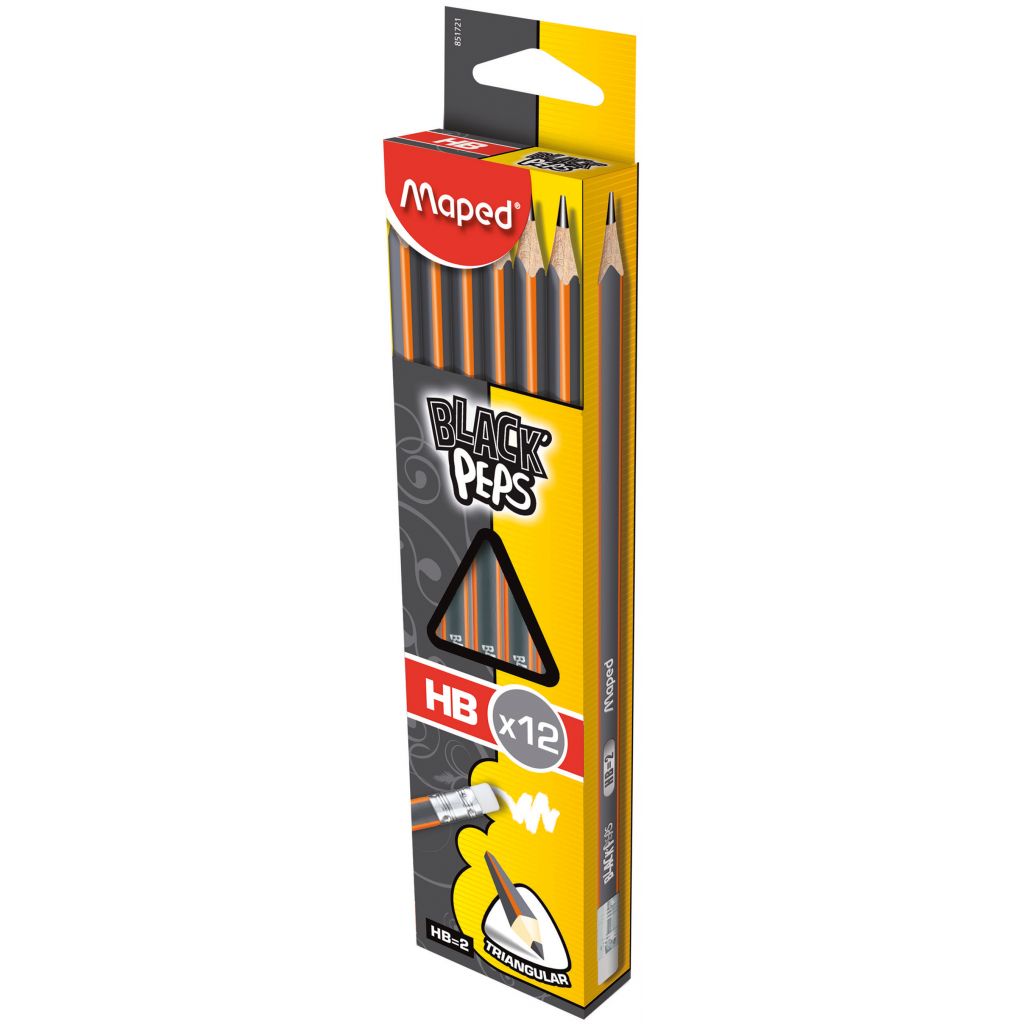 Олівець графітний Maped BLACK PEPS, HB, з ластиком (MP.851721) Олівець графітний Maped BLACK PEPS, HB, з ластиком (MP.851721)