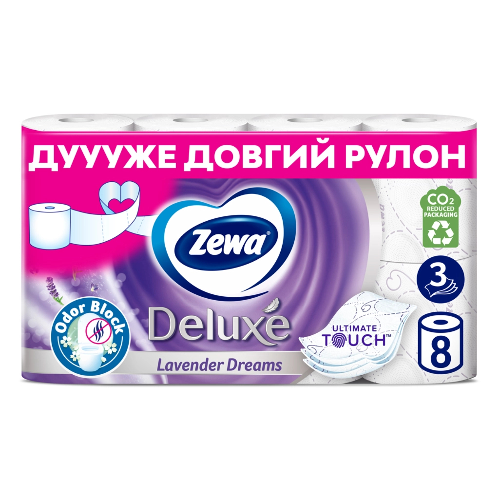 Туалетний папір Zewa Deluxe Лаванда 3 шари 8 рулонів (7322541171777)