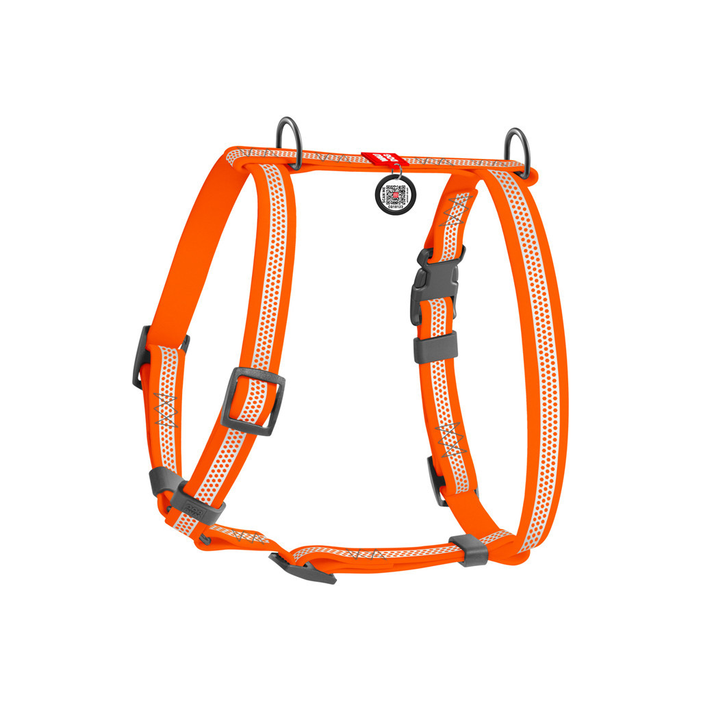 Шлея для собак WAUDOG Waterproof анатомічна Н-подібна з QR-паспортом М помаранчева (32824)