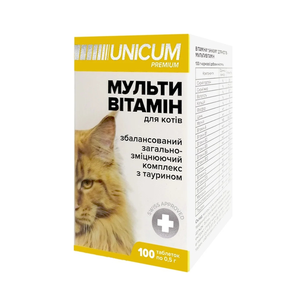 Вітаміни для котів Unicum PREMIUM мультивітамін 100 табл. (4820150201838)
