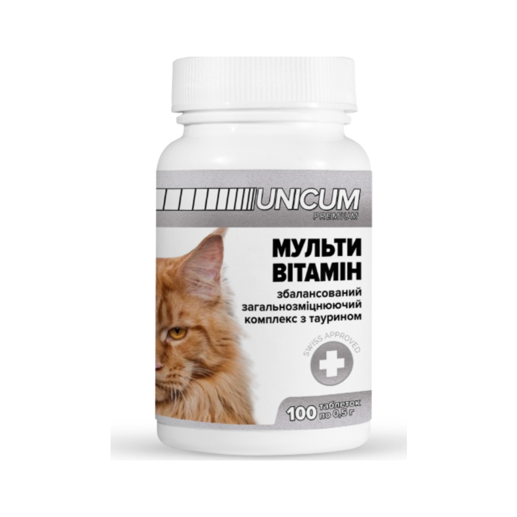 Вітаміни для котів Unicum PREMIUM мультивітамін 100 табл. (4820150201838)