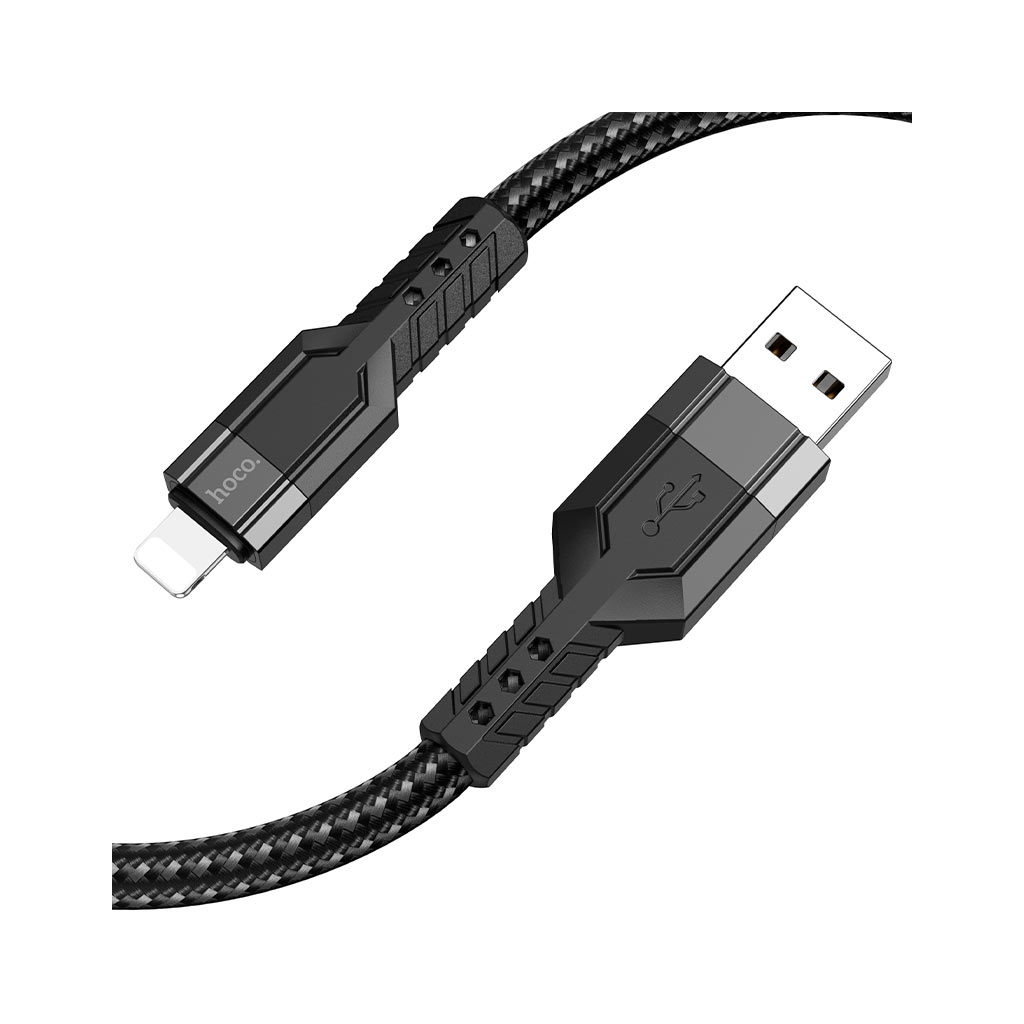 Дата кабель USB 2.0 AM to Lightning 1.2m 2.4A nylon aluminum U110 black HOCO (6931474770561)
