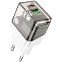 Зарядний пристрій BOROFONE BA80A Scenery 1xUSB-C PD20W + 1xUSB QC3.0 Transparent Black (6941991105159)