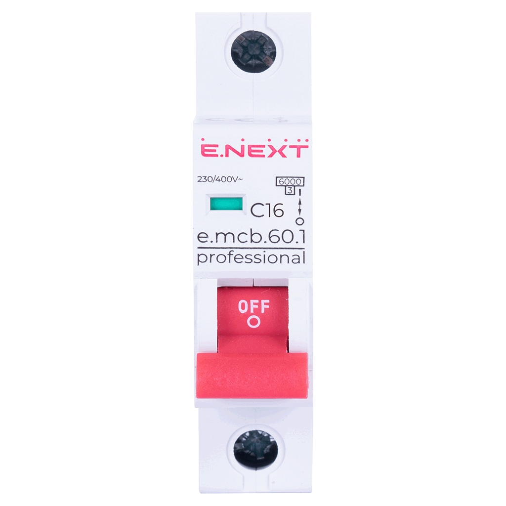 Автоматичний вимикач E.NEXT 1-п e.mcb.pro 16А C ( 6кА) (p042008) Автоматичний вимикач E.NEXT 1-п e.mcb.pro 16А C ( 6кА) (p042008)