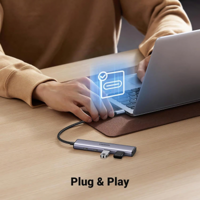 Концентратор Ugreen USB-C to 2xUSB 3.0 + 2xUSB-C CM473 gray (15395)