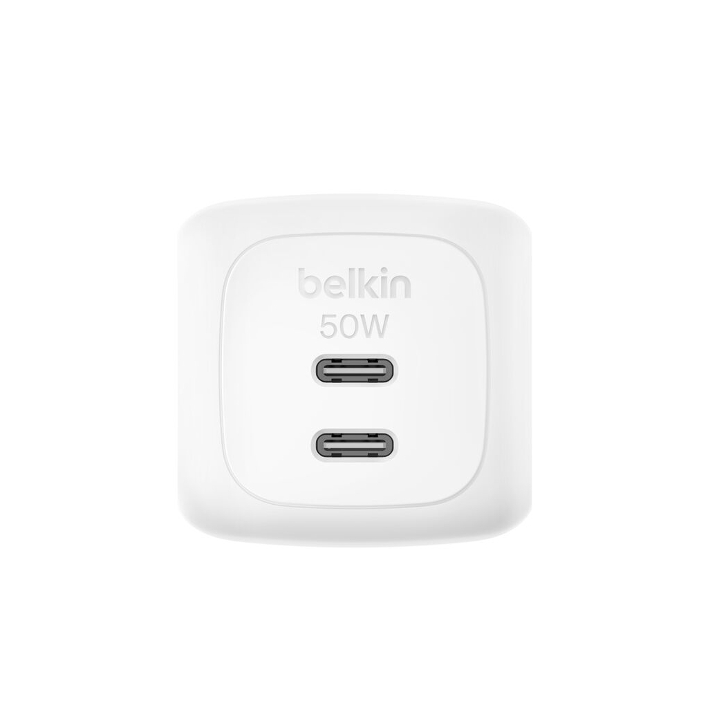 Зарядний пристрій Belkin 2xUSB-C PD50W GaN PPS + cable USB-C to USB-C 1.0m white (WCH019KQ1MWH-B6) Зарядний пристрій Belkin 2xUSB-C PD50W GaN PPS + cable USB-C to USB-C 1.0m white (WCH019KQ1MWH-B6)