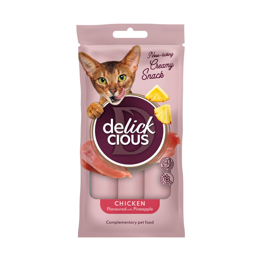 Ласощі для котів Delickcious Кремові курка з додаванням ананасу 1+1 (4820269148017)