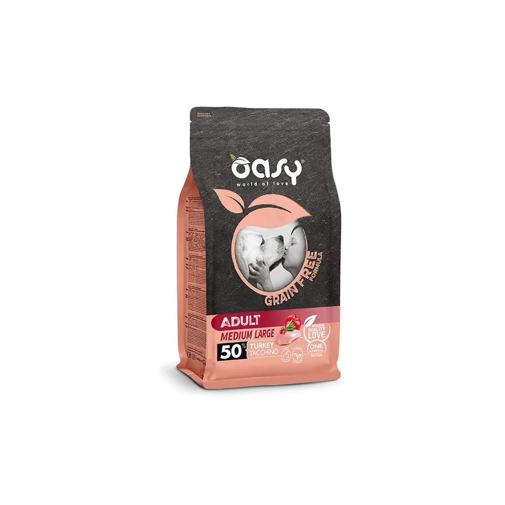 Сухий корм для собак OASY DOG Grain Free Medium/Large індичка з яблуком та журавлиною 2.5 кг (8053017347707)