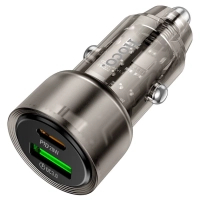 Зарядний пристрій HOCO 1xUSB-C PD38W + 1xUSB car adapter transparent Z52 black (6942007601740)
