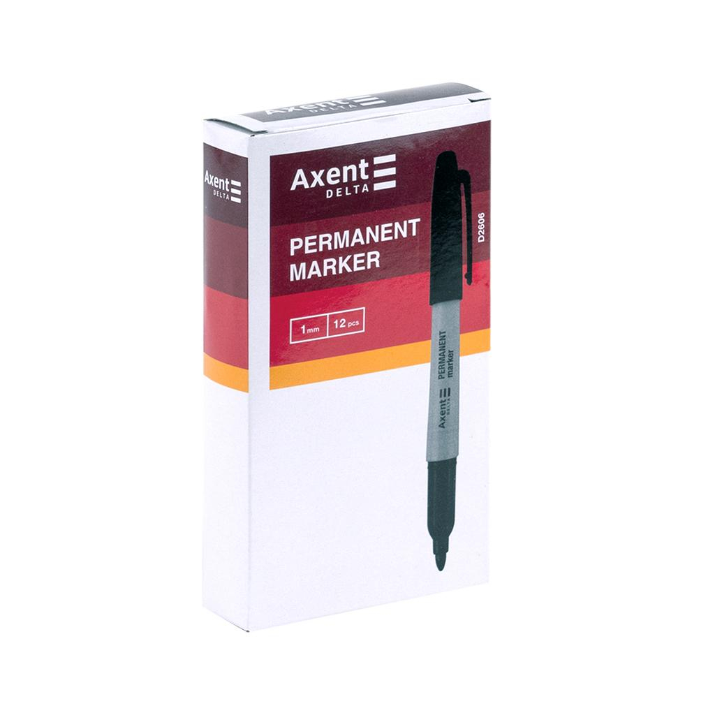 Маркер Axent Permanent D2606, 1 мм круглий чорний (D2606-01)