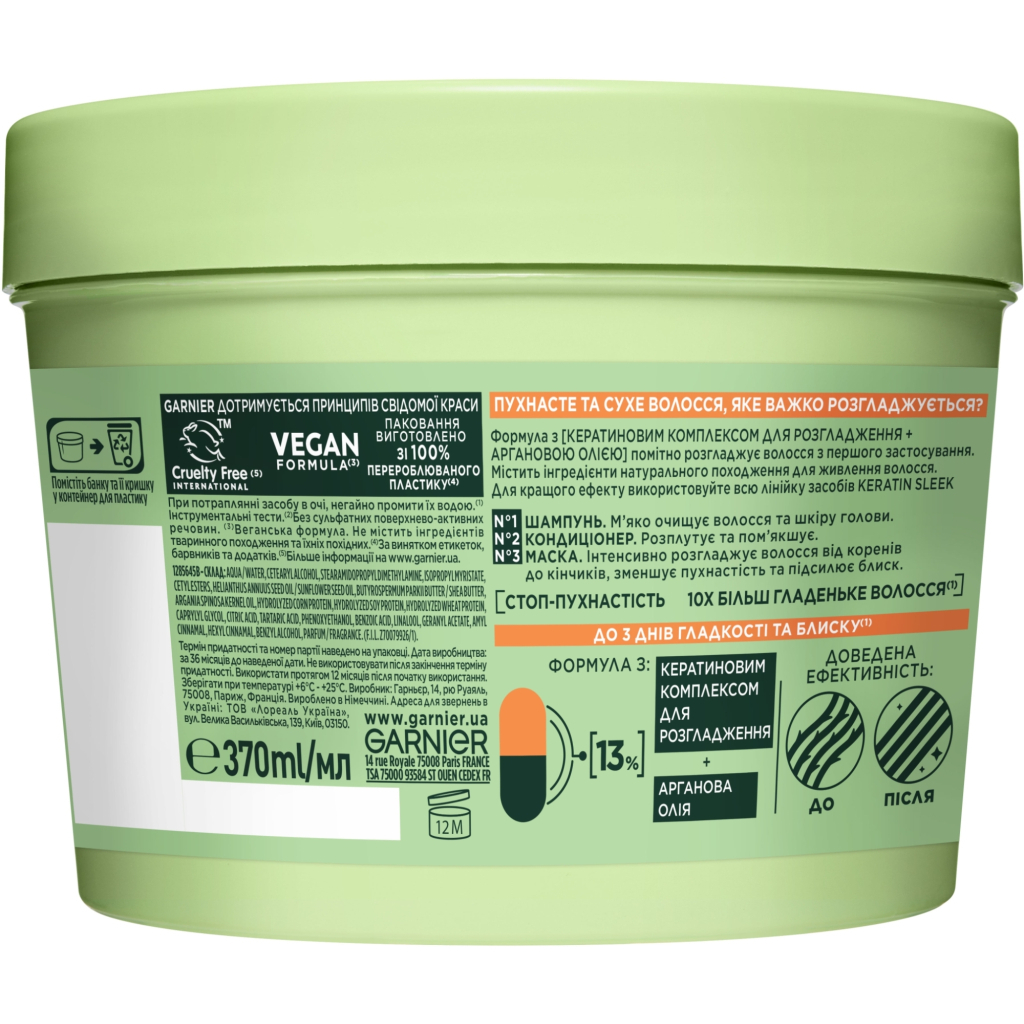 Маска для волосся Garnier Fructis Keratin Sleek Mask 370 мл (3600542667715)