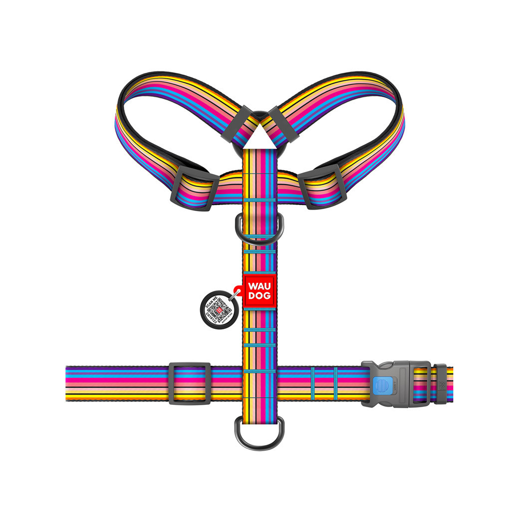 Шлея для собак WAUDOG Nylon анатомічна H-подібна з QR-паспортом "Лінія 1" пластиковий фастекс XL (323-0006)