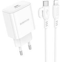 Зарядний пристрій BOROFONE BA81A USB-C PD20W + cable USB-C to Lightning White (6941991108198)