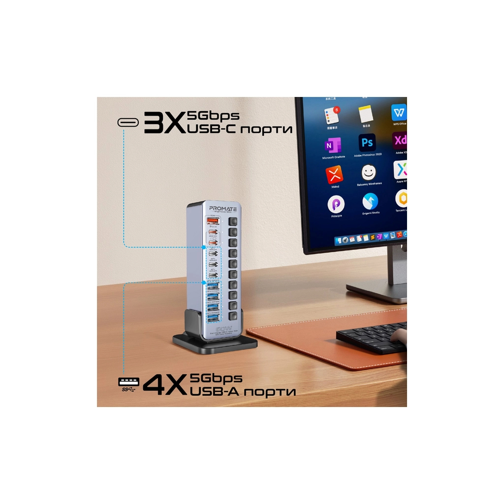 Концентратор Promate USB-C 14-in-1 Promate gegatower-60w (gegatower-60w)
