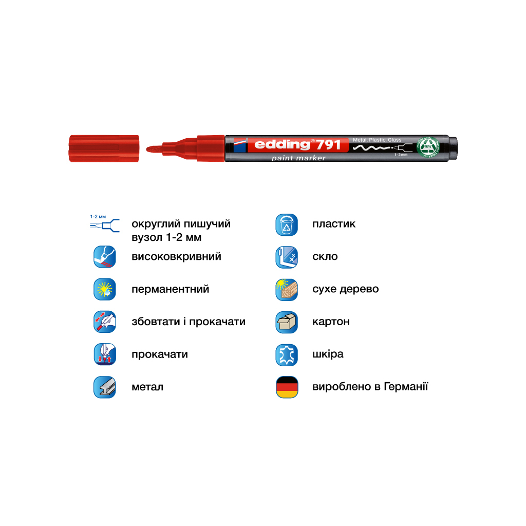 Маркер Edding Paint e-791 1-2 мм круглий червоний (e-791/02n) Маркер Edding Paint e-791 1-2 мм круглий червоний (e-791/02n)