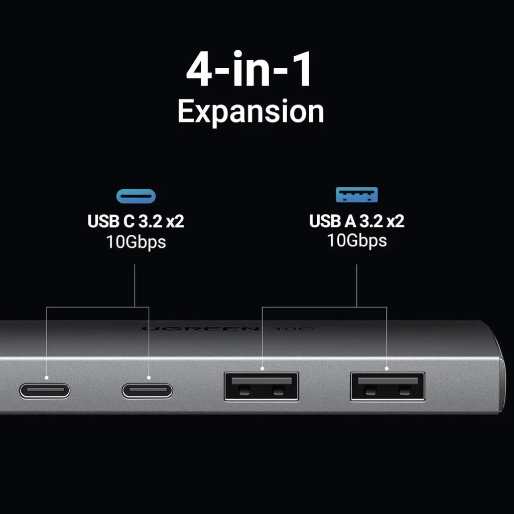 Концентратор Ugreen USB-C to 2xUSB 3.2 + 2xUSB-C 10Gbps CM480 gray (30758) Концентратор Ugreen USB-C to 2xUSB 3.2 + 2xUSB-C 10Gbps CM480 gray (30758)