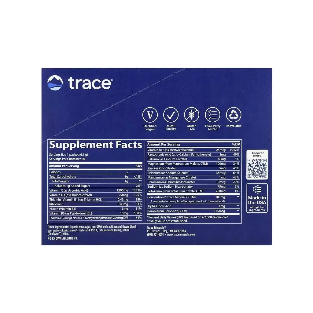 Вітамінно-мінеральний комплекс Trace Електроліти, смак апельсина, Power Pak, 30 пакетів по 6 гр. (TMR00053)
