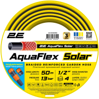 Шланг для поливу 2E AquaFlex Solar, 1/2", 50м, 4 шари, 13бар, -10…+60°C, зрошувач, конектор, адаптер 2в1 (2E-GHE12SR50)