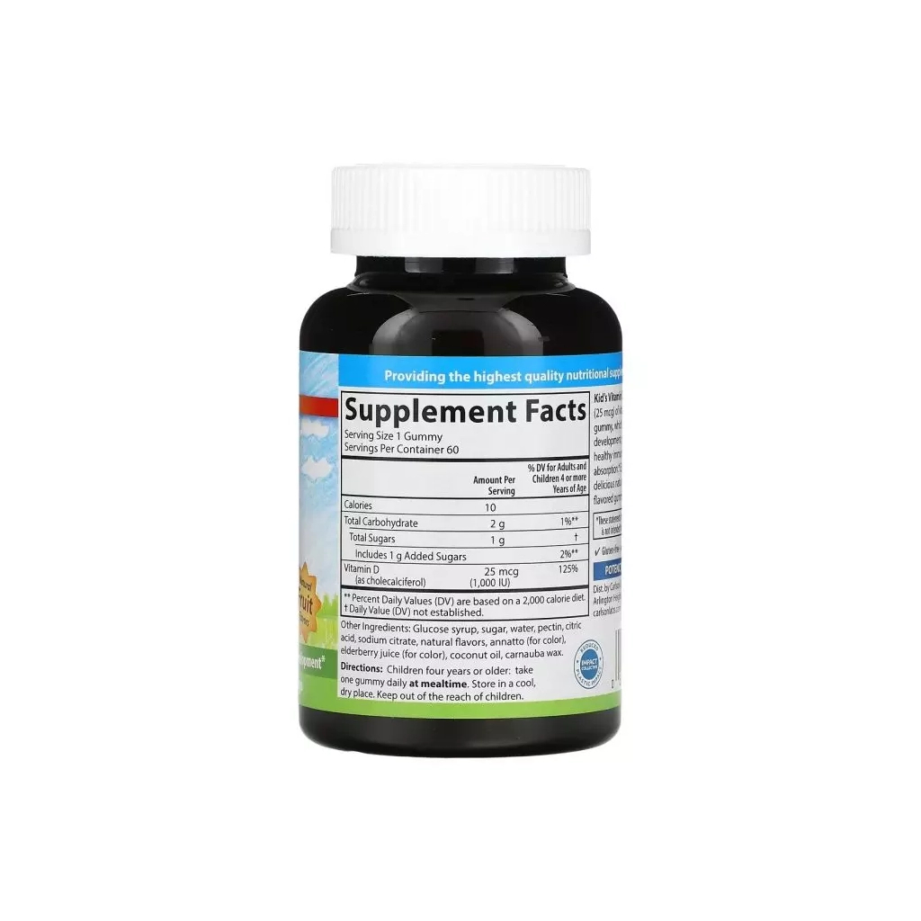 Вітамін Carlson Вітамін D3 Дитячий, 1000 МО, смак фруктів, Kid's Vitamin D3 (CAR-49430)