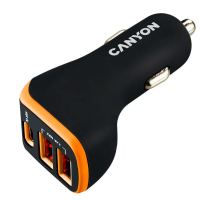 Зарядний пристрій Canyon Universal 3xUSB car adapter Black+Orange (CNE-CCA08BO)