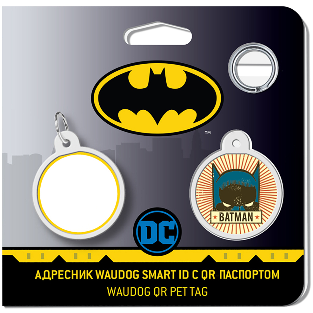 Адресник для тварин WAUDOG Smart ID з QR паспортом "Бетмен вінтаж", коло 25 мм (0625-1008ru-eng)