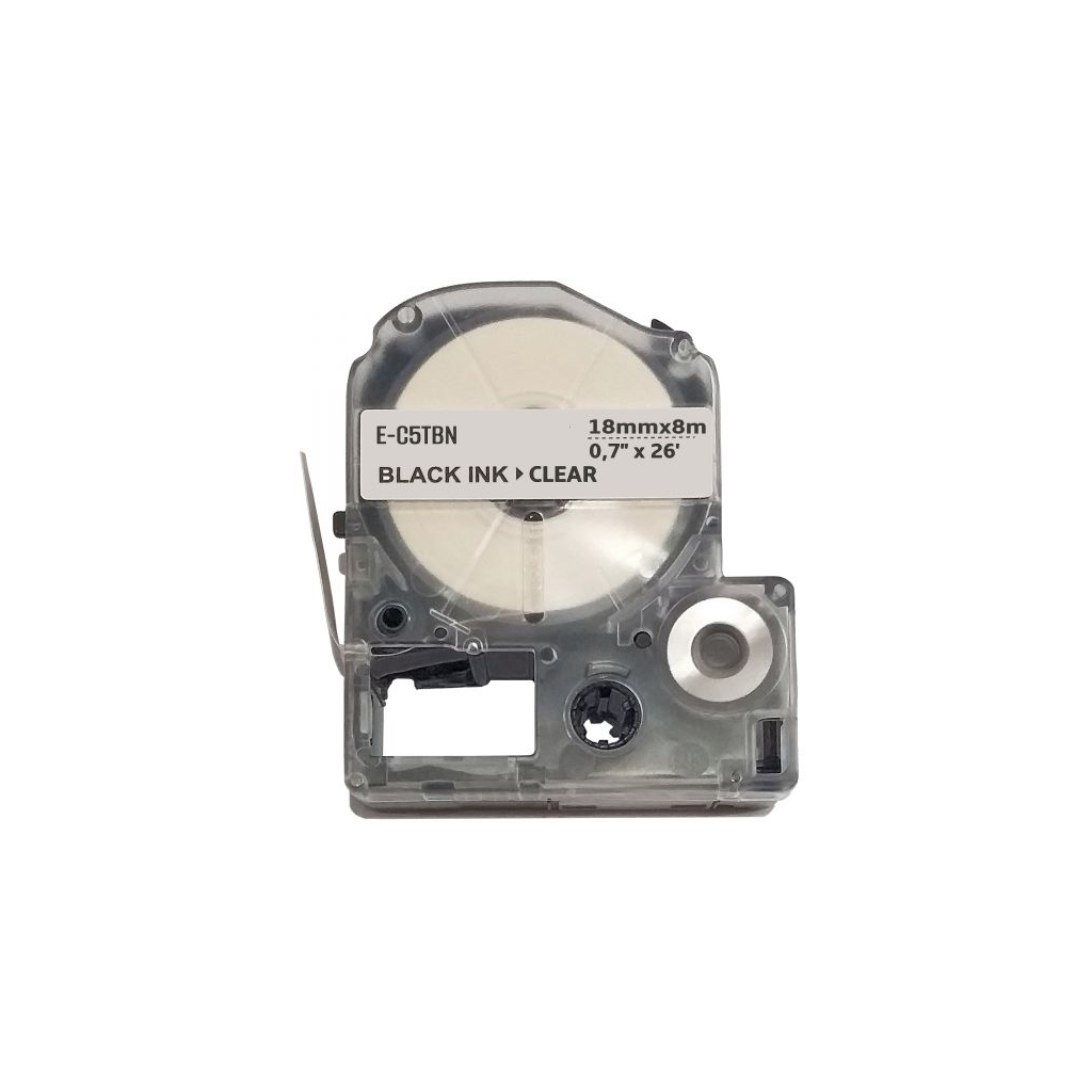 Стрічка для принтера етикеток UKRMARK E-5TBN, 18мм х 8м, black on transparent, совместимая с LC5TBN (900526)