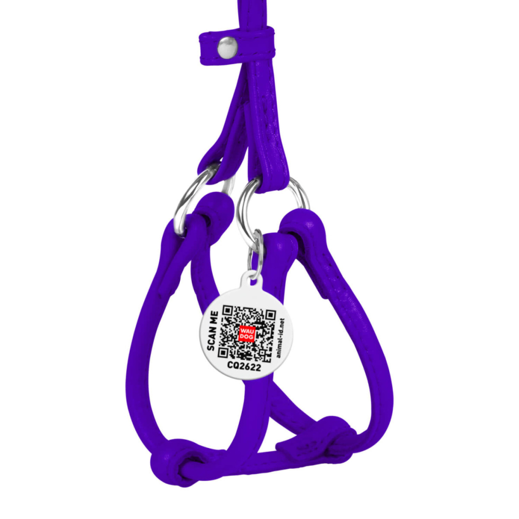 Шлея для собак WAUDOG Glamour з повідцем кругла Д 6 мм А 26-46 см В 30-50 см фіолетова (34019)