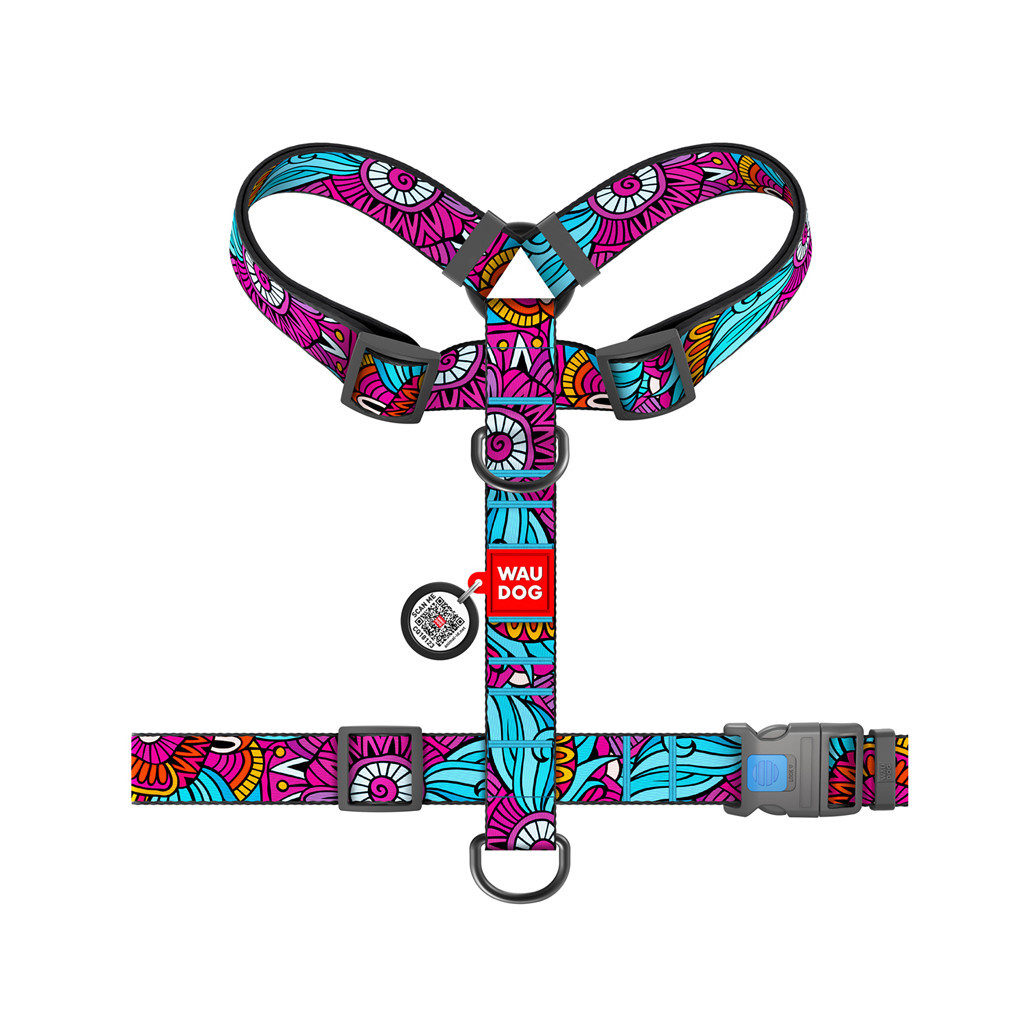 Шлея для собак WAUDOG Nylon анатомічна H-подібна з QR-паспортом "Літо" пластиковий фастекс XL (323-0062)