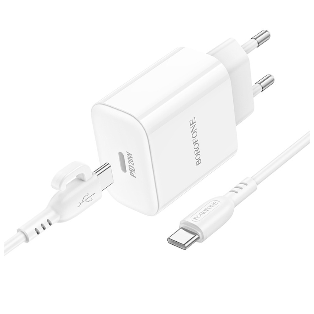 Зарядний пристрій BOROFONE BA81A USB-C PD20W + cable USB-C to USB-C White (6941991108204)