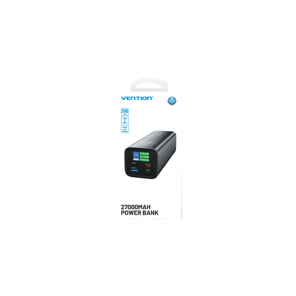 Повербанк Vention 27000mAh 140W 5A PD, QC/3.0, 2xUSB-C, USB-A, LED Display, Gray (FHVH0)