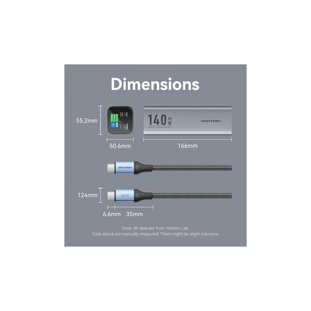 Батарея універсальна VENTION 27000mAh 140W 5A PD, QC/3.0, 2xUSB-C, USB-A, LED Display, Gray (FHVH0)