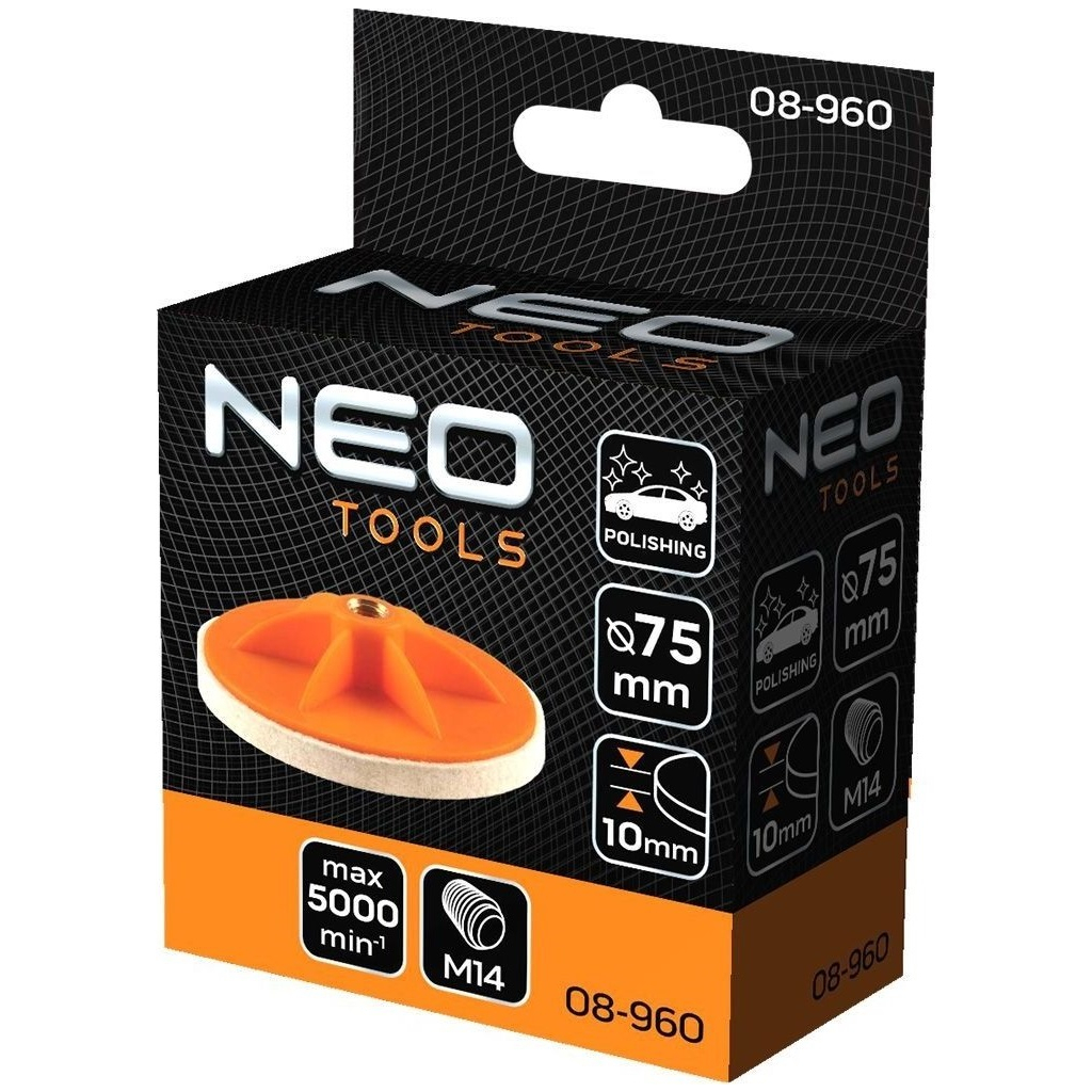 Диск полірувальний Neo Tools полірувальний, губка середньої твердості , M14, 75x10мм (08-960)