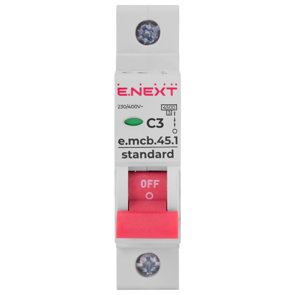 Автоматичний вимикач E.NEXT 1-п e.mcb.stand.  3А C ( 4,5кА) (s002003) Автоматичний вимикач E.NEXT 1-п e.mcb.stand.  3А C ( 4,5кА) (s002003)