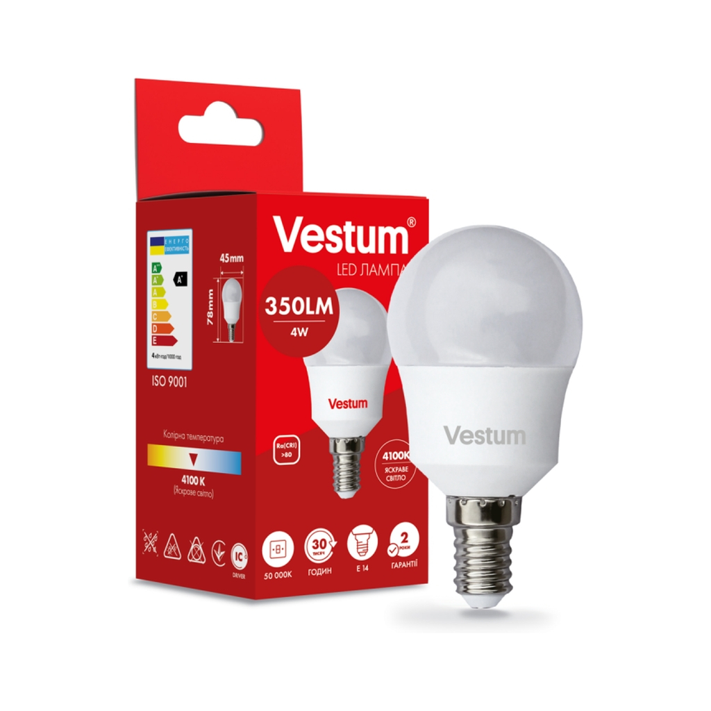 Лампочка Vestum G45 4W 4100K 220V E14 (1-VS-1207) Лампочка Vestum G45 4W 4100K 220V E14 (1-VS-1207)