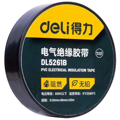 Ізоляційна стрічка Deli 0,13 мм x 18 мм x 20 м чорна (DL5261B)